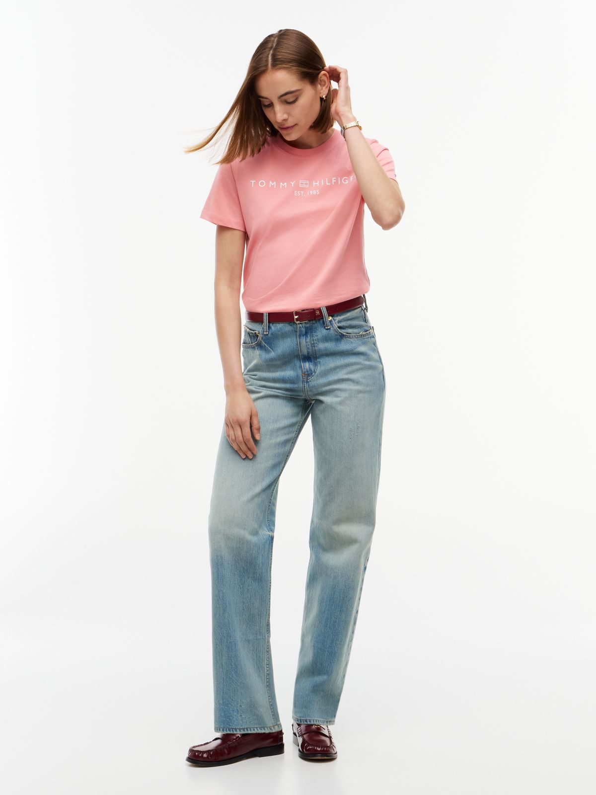 Logo Boxy Jersey Crew Neck T-Shirt — Pink