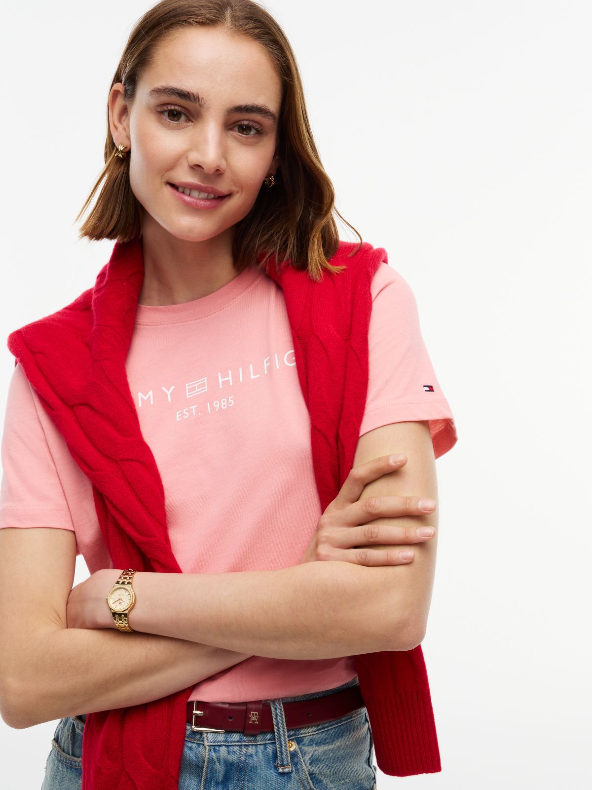 Logo Boxy Jersey Crew Neck T-Shirt — Pink