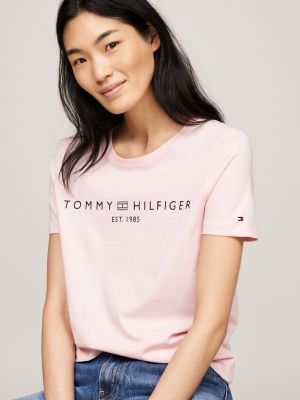 Curve Signature Logo Flag T-Shirt | Pink | Tommy Hilfiger