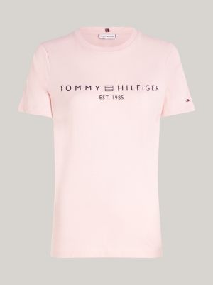 Logo Crew Neck T Shirt Pink Tommy Hilfiger