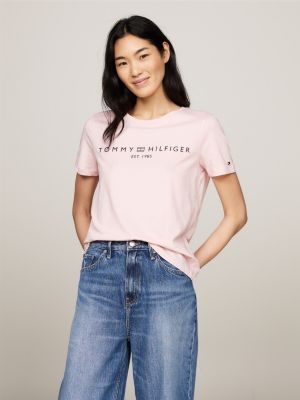 t-shirt signature con logo pink da donne tommy hilfiger