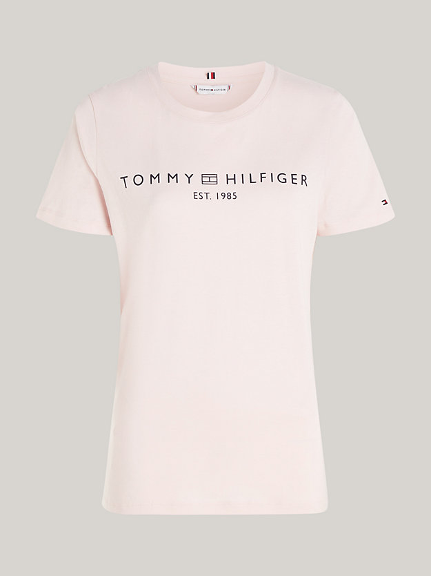 Hilfiger Signature Neck T-Shirt Pink Crew Tommy | Logo |