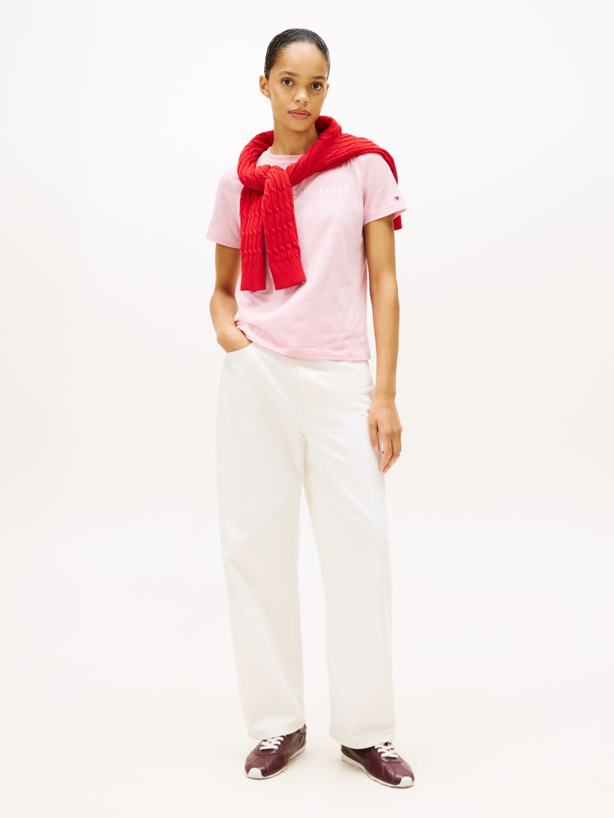 Logo Boxy Jersey Crew Neck T-Shirt — Pink