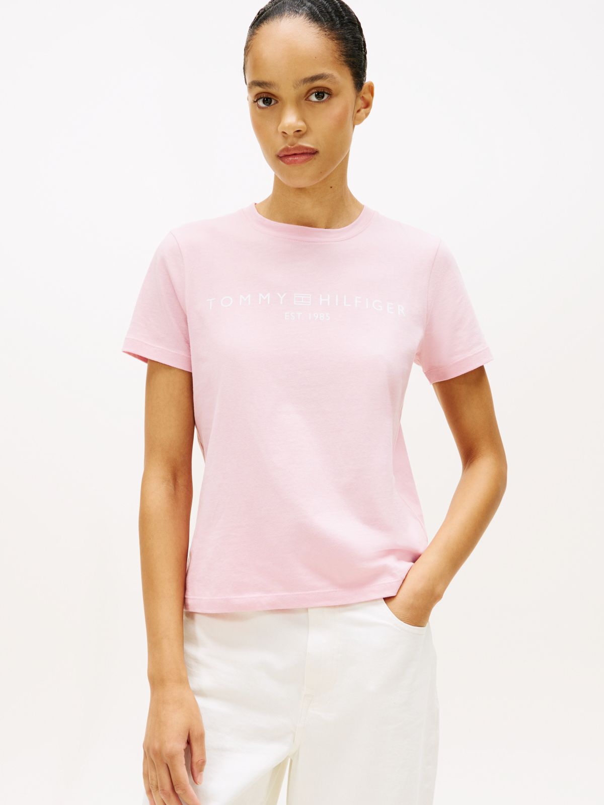Logo Boxy Jersey Crew Neck T-Shirt — Pink