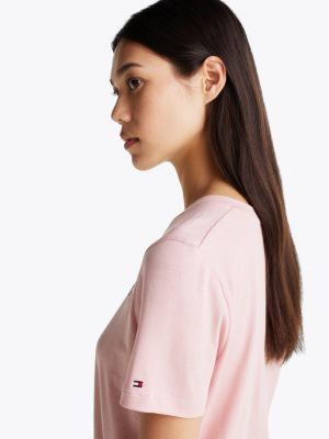 pink logo crew neck t-shirt for women tommy hilfiger