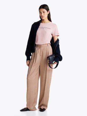 pink logo crew neck t-shirt for women tommy hilfiger