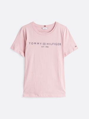 pink logo crew neck t-shirt for women tommy hilfiger