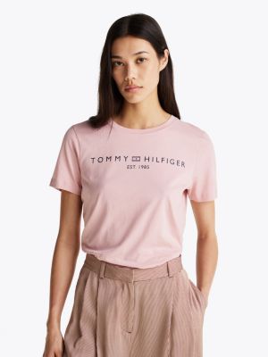 pink logo crew neck t-shirt for women tommy hilfiger