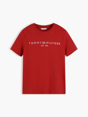 rot t-shirt mit rundhalsausschnitt und logo für damen - tommy hilfiger