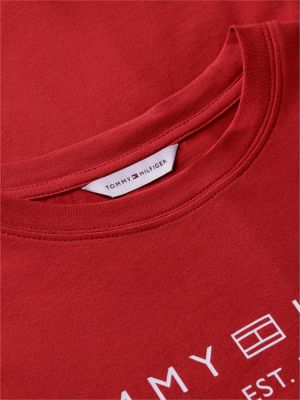 rot t-shirt mit rundhalsausschnitt und logo für damen - tommy hilfiger