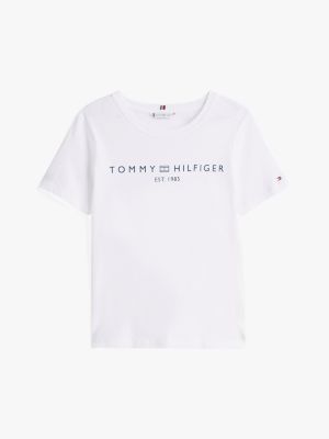 t-shirt à col ras-du-cou et logo blanc pour femmes tommy hilfiger