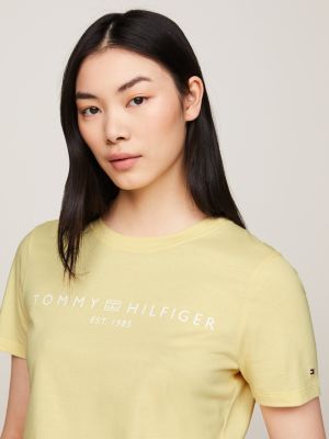 geel t-shirt met ronde hals en logo voor dames - tommy hilfiger