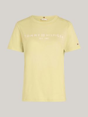 geel t-shirt met ronde hals en logo voor dames - tommy hilfiger