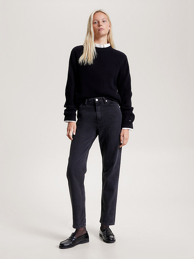 denim classics straight black jeans mit hohem bund für damen - tommy hilfiger