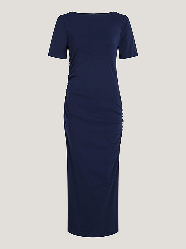 robe t-shirt midi ajustée à détail ruché blue pour femmes tommy hilfiger