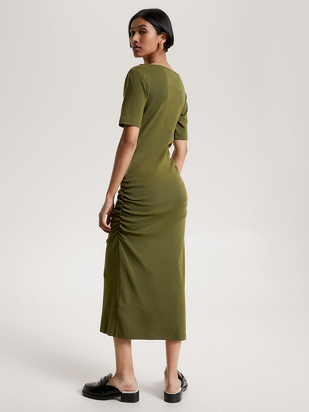 green ruched slim fit midi t-shirt dress for women tommy hilfiger