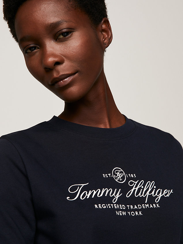 blue long sleeve logo t-shirt for women tommy hilfiger