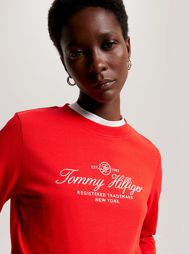 orange long sleeve logo t-shirt for women tommy hilfiger