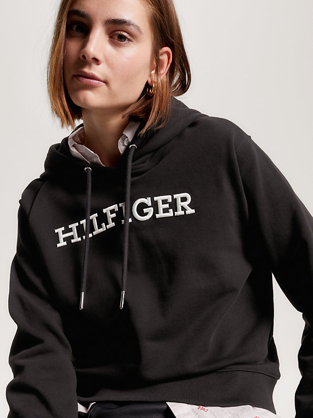 black hilfiger monotype logo embroidery hoody for women tommy hilfiger