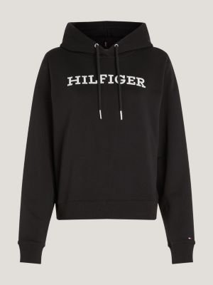 Sudadera con capucha y monotipo Hilfiger, Negro