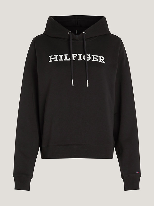 black hilfiger monotype hoodie mit logo-stickerei für damen - tommy hilfiger