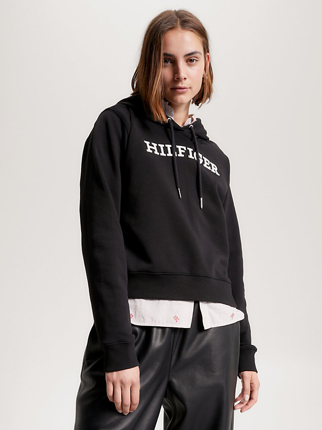 black hilfiger monotype logo embroidery hoody for women tommy hilfiger