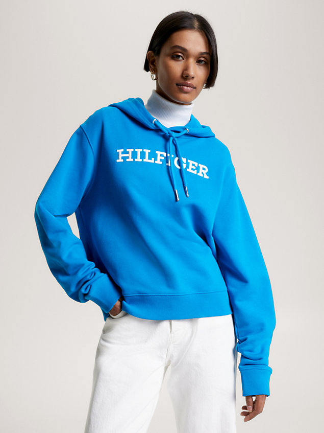 blue hilfiger monotype hoodie mit logo-stickerei für damen - tommy hilfiger
