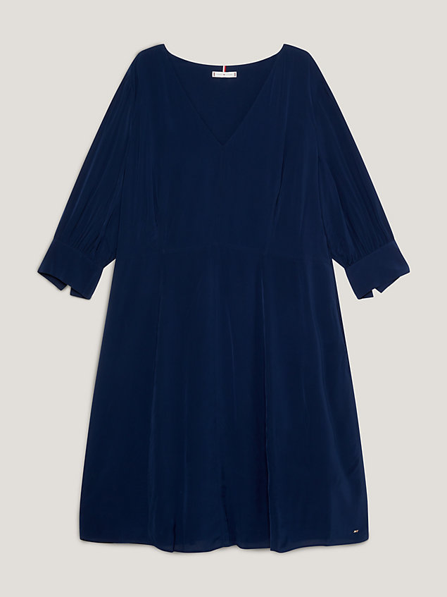 blue curve knee length v-neck dress for women tommy hilfiger