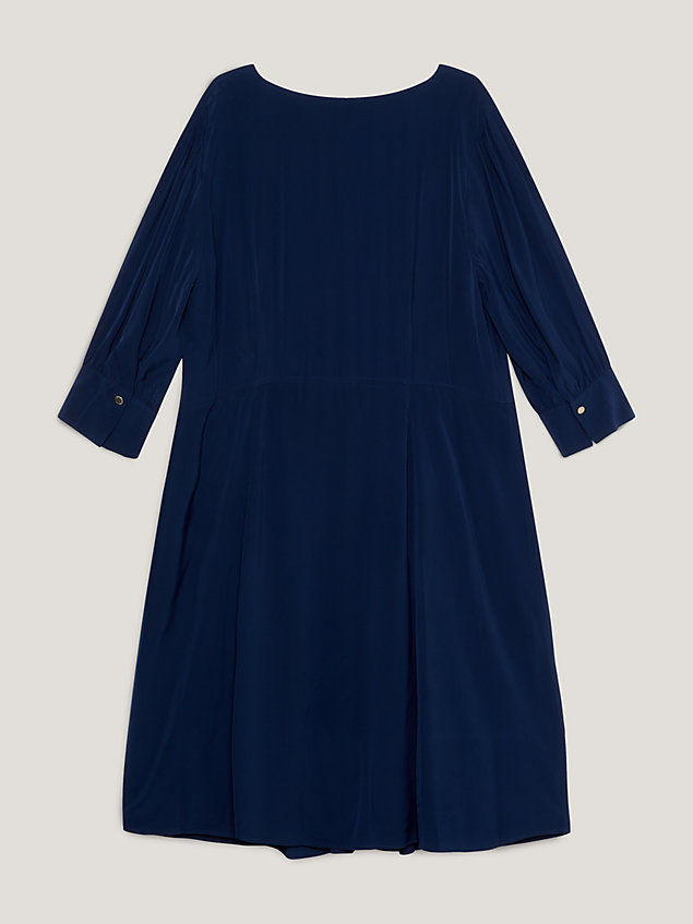 blue curve knielanges kleid mit v-ausschnitt für damen - tommy hilfiger