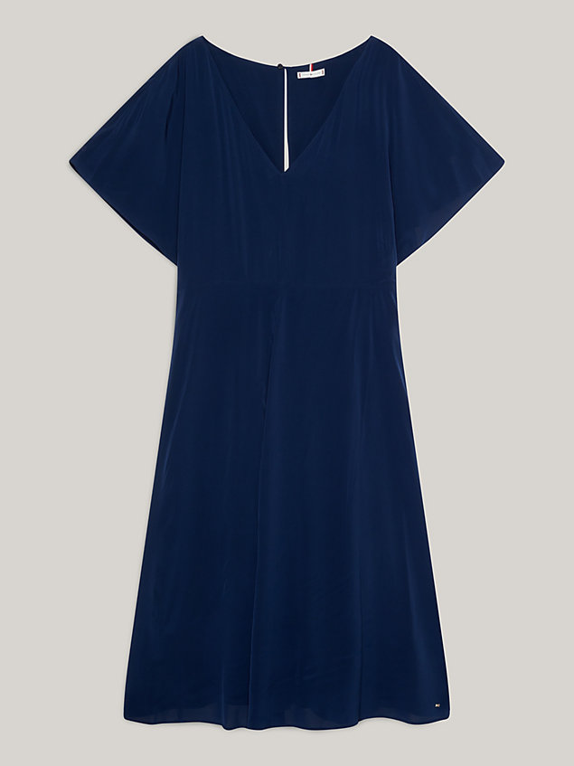 blue curve midi-jurk met open rug voor dames - tommy hilfiger