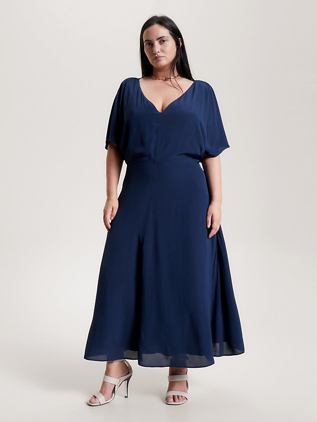 blue sukienka midi curve z odkrytymi plecami dla kobiety - tommy hilfiger