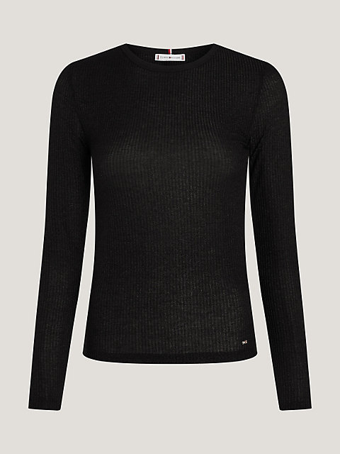black slim fit t-shirt mit metallic-schimmer für damen - tommy hilfiger