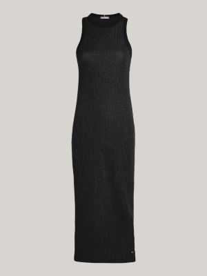 black metallic sleeveless slim fit midi dress for women tommy hilfiger