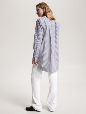 Stripe Relaxed Fit Longline Shirt, Blue