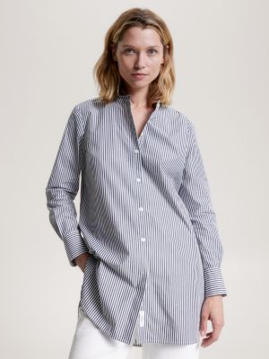 Stripe Relaxed Fit Longline Shirt, Blue