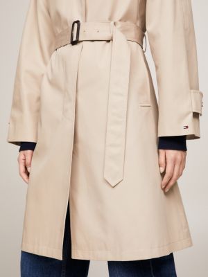 Manteau long ajusté boutons beige femme