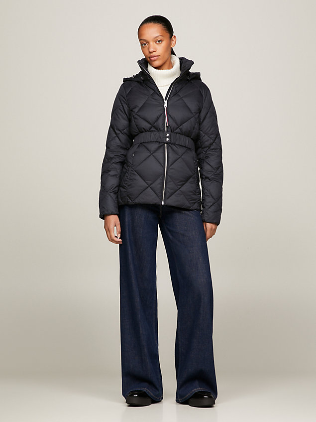 black elevated belted quilted jacket for women tommy hilfiger