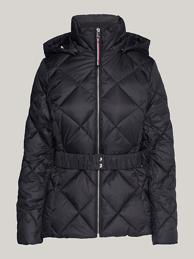black pikowana kurtka z paskiem w talii dla kobiety - tommy hilfiger