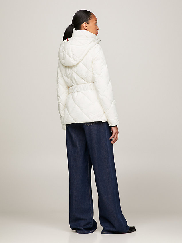 white pikowana kurtka z paskiem w talii dla kobiety - tommy hilfiger