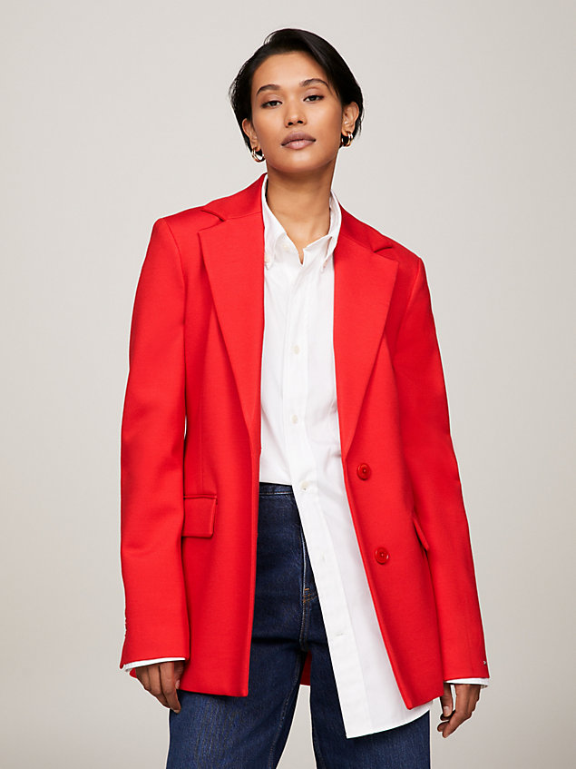 red single breasted slim fit blazer for women tommy hilfiger