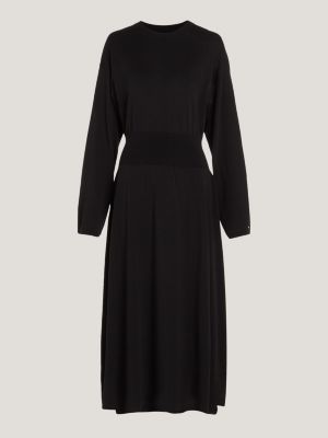 Jersey Waisted Relaxed Midi Dress | Black | Tommy Hilfiger