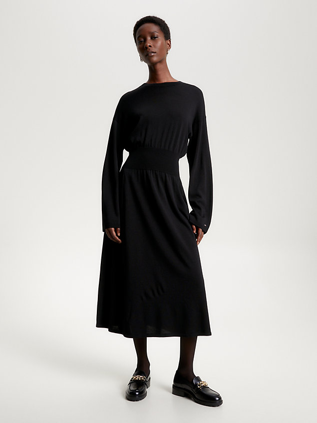 black relaxed getailleerde midi-jurk van jersey voor dames - tommy hilfiger