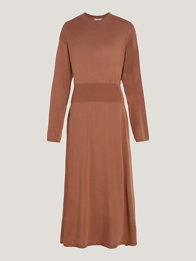 brown jersey waisted relaxed midi dress for women tommy hilfiger