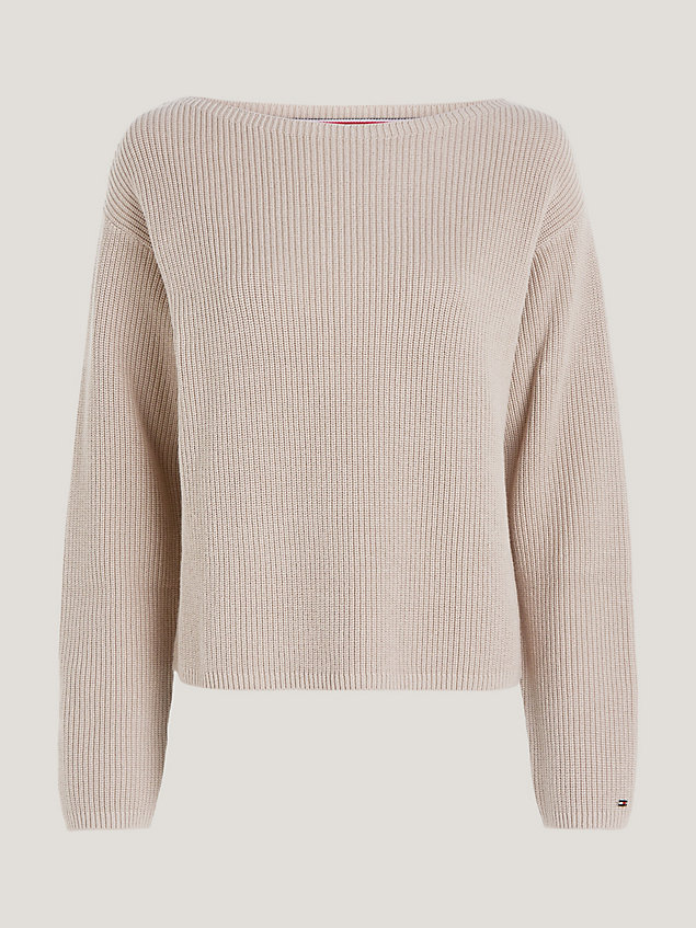 beige ribbed boat neck relaxed jumper for women tommy hilfiger