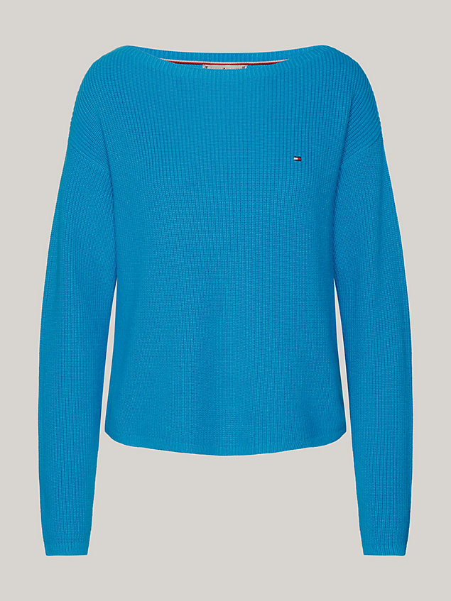 blue relaxed fit trui met ribtextuur en boothals voor dames - tommy hilfiger