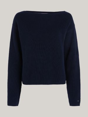 Ribbed Boat Neck Relaxed Jumper Blue Tommy Hilfiger