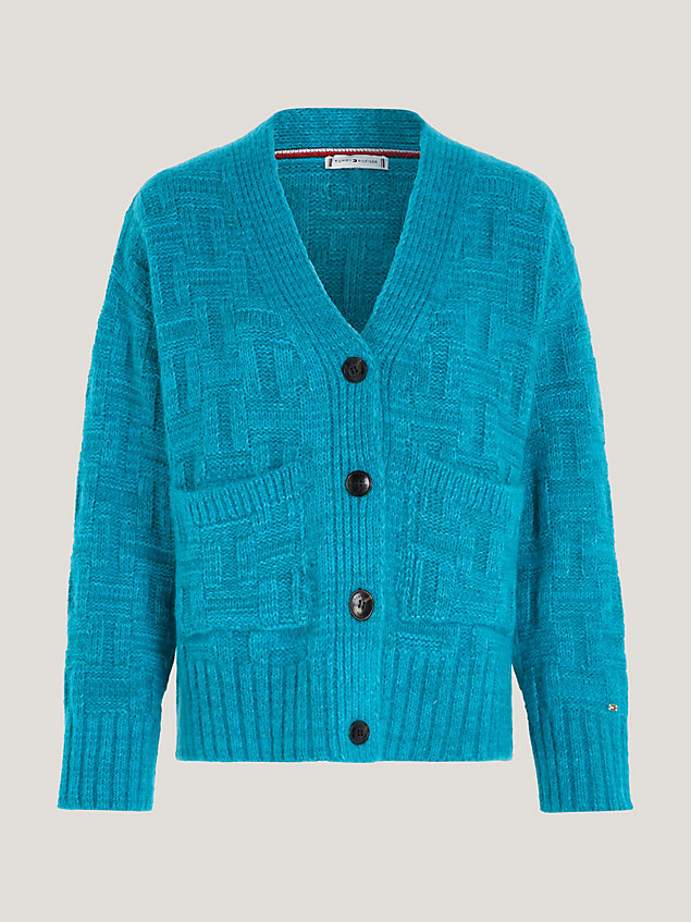 blue tonal texture v-neck oversized cardigan for women tommy hilfiger