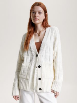 Tonal Texture V-Neck Oversized Cardigan