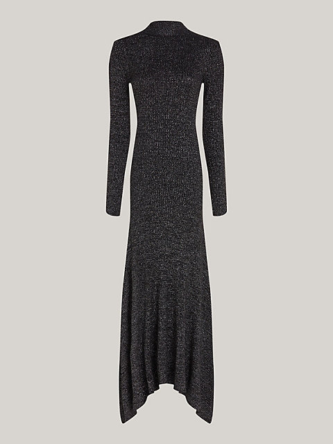 black metaliczna sukienka maxi o rozkloszowanym dole dla kobiety - tommy hilfiger