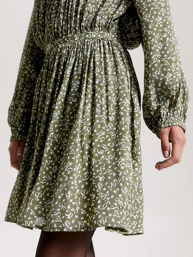 green fit and flare-jurk met verenprint voor dames - tommy hilfiger